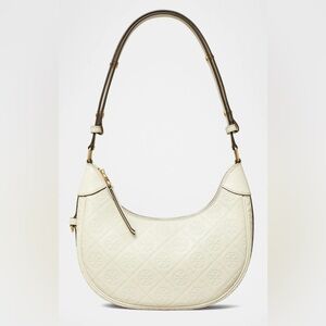 T Monogram Leather Crescent Shoulder Bag Tory Burch